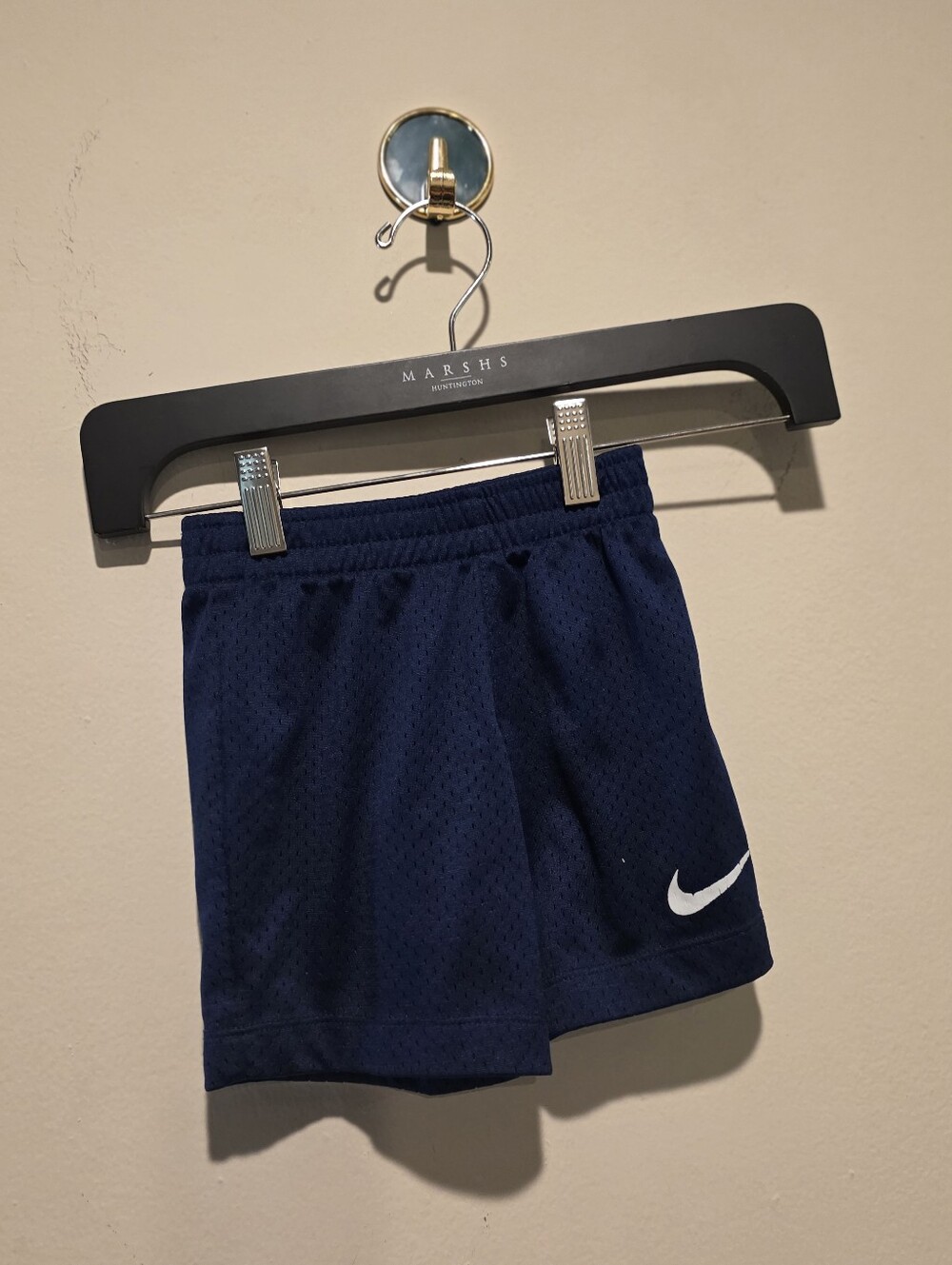 Nike Navy Blue Kids Athletic Mesh Shorts with White Swoosh